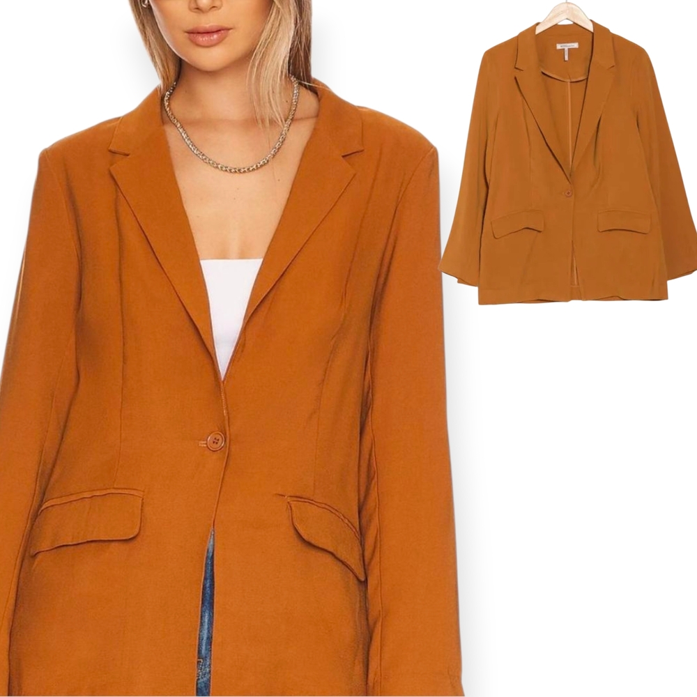 BCBGeneration Carmel Longline One Button Long Sleeve Blazer XL Cognac Career